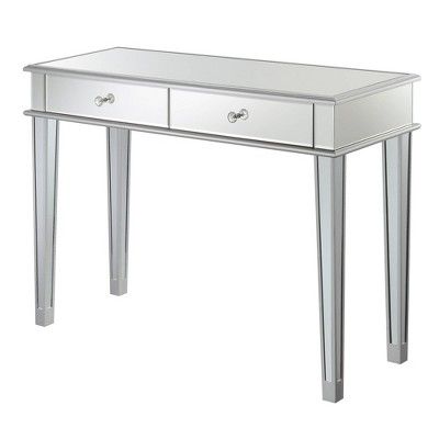 Gold Coast Deluxe 2 Drawer Mirrored Desk Console Table Silver - Breighton Home | Target