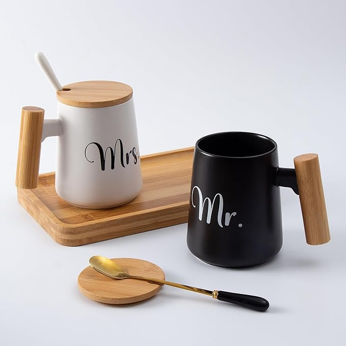 Ceramic Coffee Mugs Set with Tray, Unique Wedding Gifts, Mr and Mrs Couples Gifts, Newlywed, Enga... | Amazon (US)