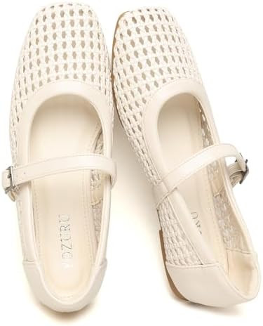 Womens Woven Ballet Flats Mesh Mary Jane Shoes Dressy Squared Toe Comfortable Buckle Strap Casual... | Amazon (US)