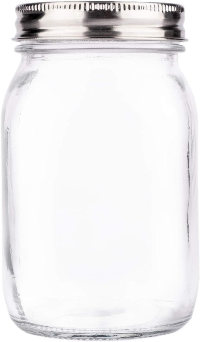 Premium Regular Mouth Mason Jar 16 oz by Soul, Crystal Clear Glass, Airtight Stainless Steel Lid,... | Amazon (US)
