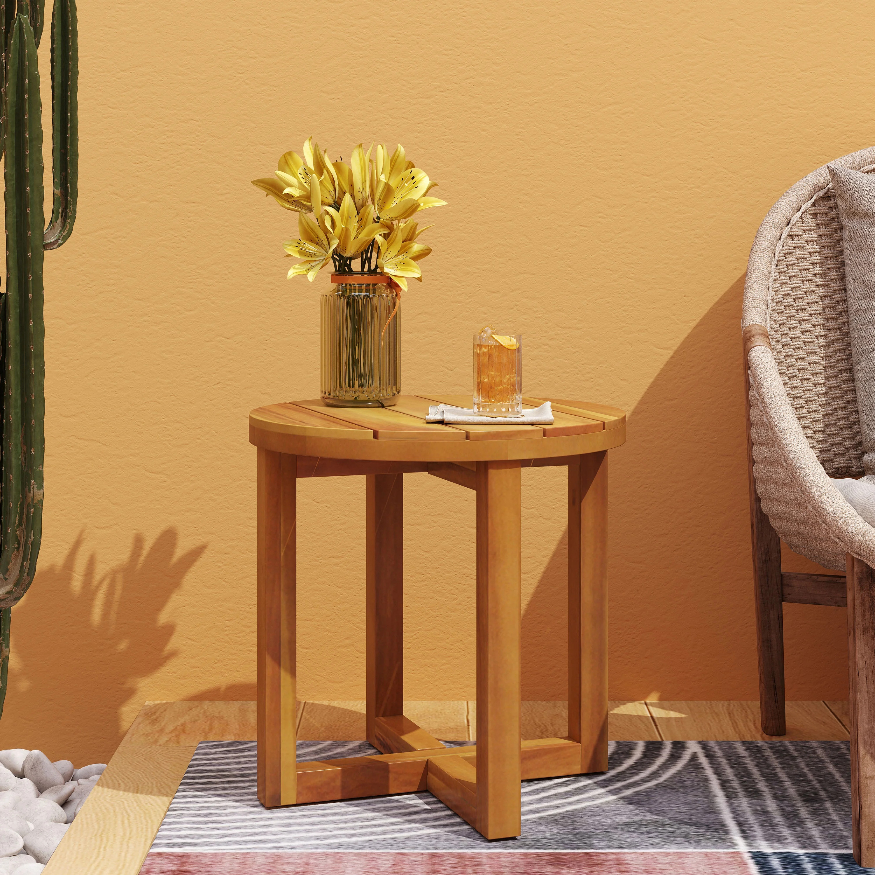 Province Acacia Wood Outdoor Circular Side Table, Teak | Walmart (US)