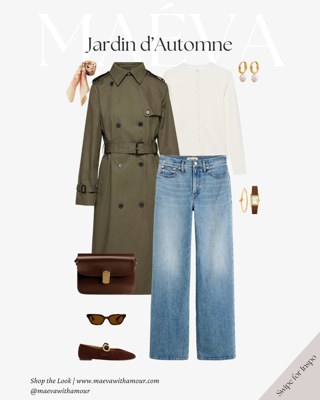 The ease of early autumn 🍃 3 effortless looks that make transitioning into fall feel timeless, refined, and wearable 🤍 From a green trench with denim to olive knits layered with ivory, and a cropped jacket over a cream cable knit, these outfits are made for coffee meetings, bookstore browsing, and everyday moments! 

🤎 Adore these looks? Comment SHOP to receive a DM with the link or head to the link in bio to shop the outfits & more! 

✨ Discover the latest article about this edit and French-inspired style at maevawithamour.com

👉 Save & Follow to discover French-inspired style and wardrobe tips, designed to elevate your everyday fashion!

With Amour, M.

#autumnoutfit #earlyfall #outfitinspo #stylingtips #frenchstyle #parisianstyle #trenchcoat 

#LTKFallSale #LTKSeasonal #LTKStyleTip