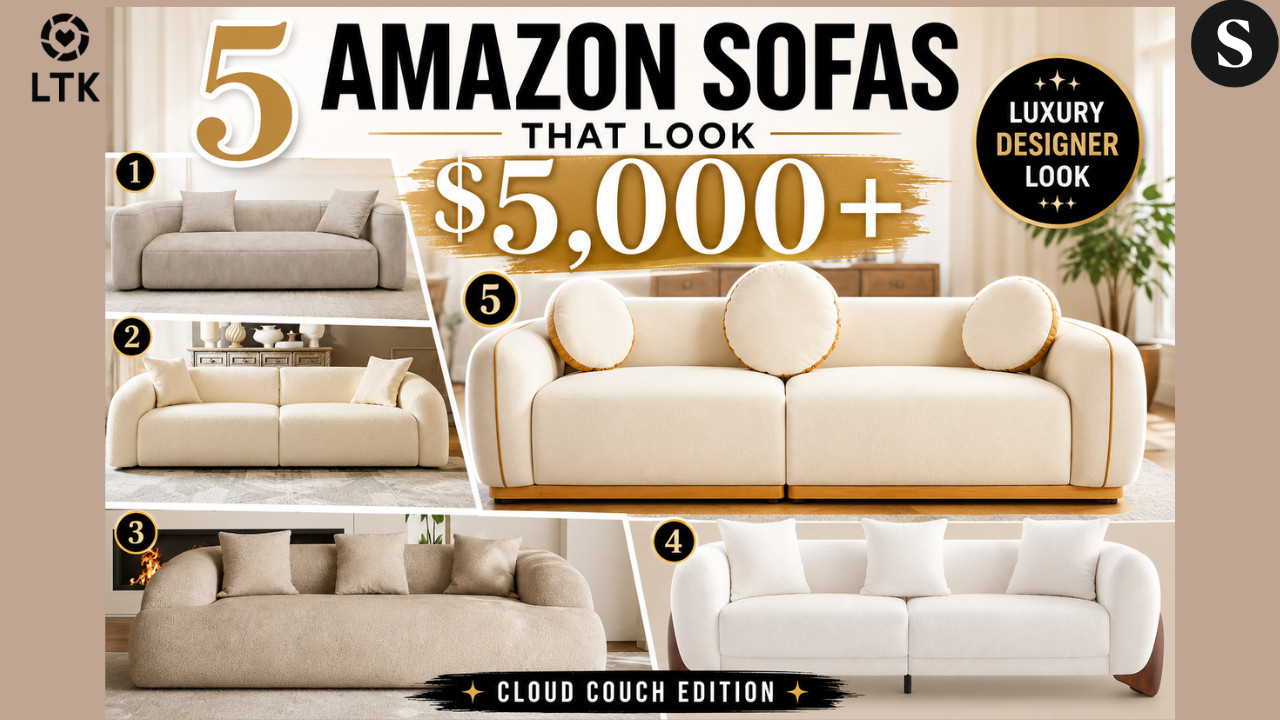 5 Luxury Cloud Sofas That Look Designer (Without the Designer Price Tag!) | Amazon Living Room Finds

Looking for a luxury sofa that makes your living room feel elevated and designer-inspired? In today's video, I'm sharing 5 stunning Amazon cloud couches and curved sofas that combine comfort, style, and modern luxury.
From plush chenille upholstery to sculptural curved silhouettes and oversized cloud-like cushions, these sofas bring high-end designer vibes without the luxury showroom price tag.
Whether you're decorating an apartment, furnishing a new home, or upgrading your living room, these modern sofas are perfect for creating a cozy and sophisticated space.
✨ Featured Sofas:
✔ Acanva Luxury Modern Curved Velvet Sofa
✔ HAMORE 103.5" Modular Curved Sectional
✔ 91" Boneless Cloud Couch
✔ Morden Fort Sherpa Boucle Cloud Sofa
✔ 91" Chenille Cloud Couch with Round Pillows

Which one would you put in your living room? Let me know in the comments!




🛍️Amazon Storefront:
https://amzn.to/4vVRWCK




🛍️ShopMy:
https://shopmy.us/shop/collections/5925252




🛍️LTK: 



#AmazonHome
#CloudCouch
#LuxuryLivingRoom
#ModernFurniture
#CurvedSofa
#LivingRoomDesign
#HomeDecorIdeas
#InteriorDesign
#AmazonFinds
#NeutralHome
#ApartmentDecor
#DesignerInspired
#HomeInspo
#BoucleFurniture
#FurnitureFinds


amazon cloud couch, amazon sofa, curved sofa, luxury couch, modern sofa, cloud couch, boucle sofa, sherpa sofa, cream sofa, beige sectional, amazon furniture finds, luxury living room ideas, designer inspired furniture, modern home decor, curved couch, cloud sofa amazon, apartment furniture, neutral living room, amazon home finds, living room makeover, modern sectional sofa, luxury furniture amazon, oversized couch, comfy couch, contemporary furniture 

 #LTKdayinmylife #LTKOver40 #LTKHome