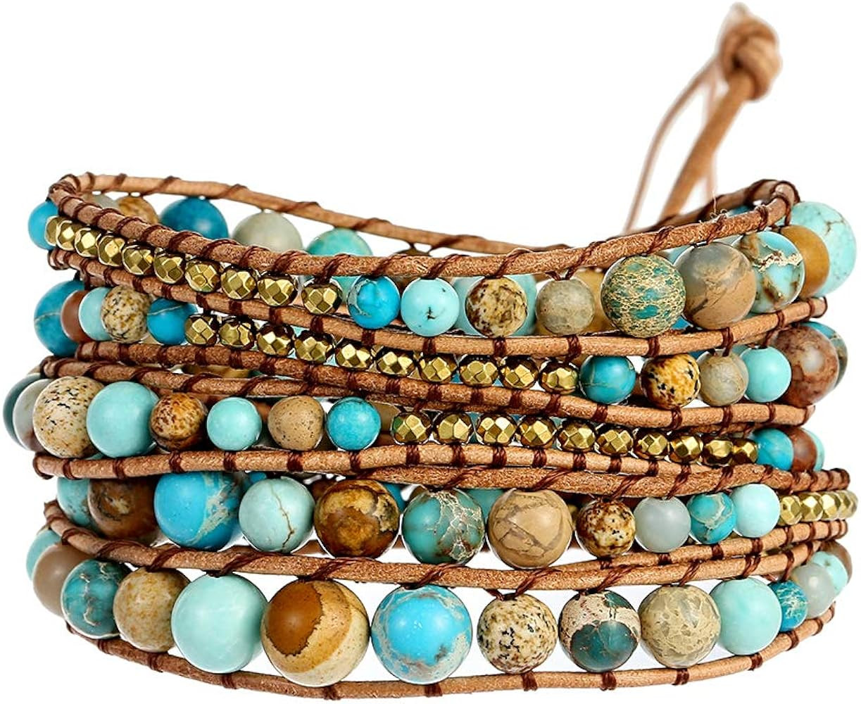 Plumiss Women Boho Handmade Natural Stone Crystal Leather Bead Wrap Bracelets Collection | Amazon (US)