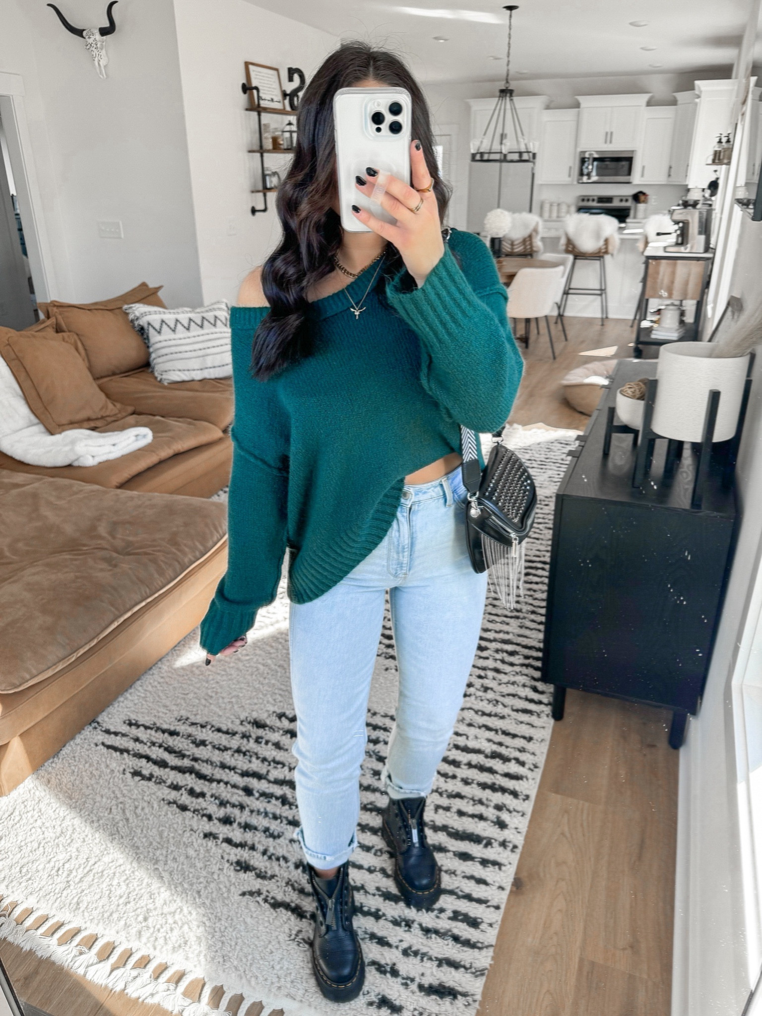 Sweater — small
Jeans — 4

spring transition sweater | wear now and later sweater | platform doc martens outfit | dark green off the shoulder sweater outfit | light wash wrangler mom jeans outfit | casual everyday outfit ideas | outfit inspo | affordable outfit ideas | affordable fashion 



#LTKfindsunder100 #LTKstyletip #LTKfindsunder50