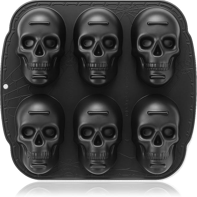 HKNMTT Skull Silicone Baking Pan for Halloween Pizza Cake, 6 Cavities 3D Large Molds, Nonstick Sk... | Amazon (US)