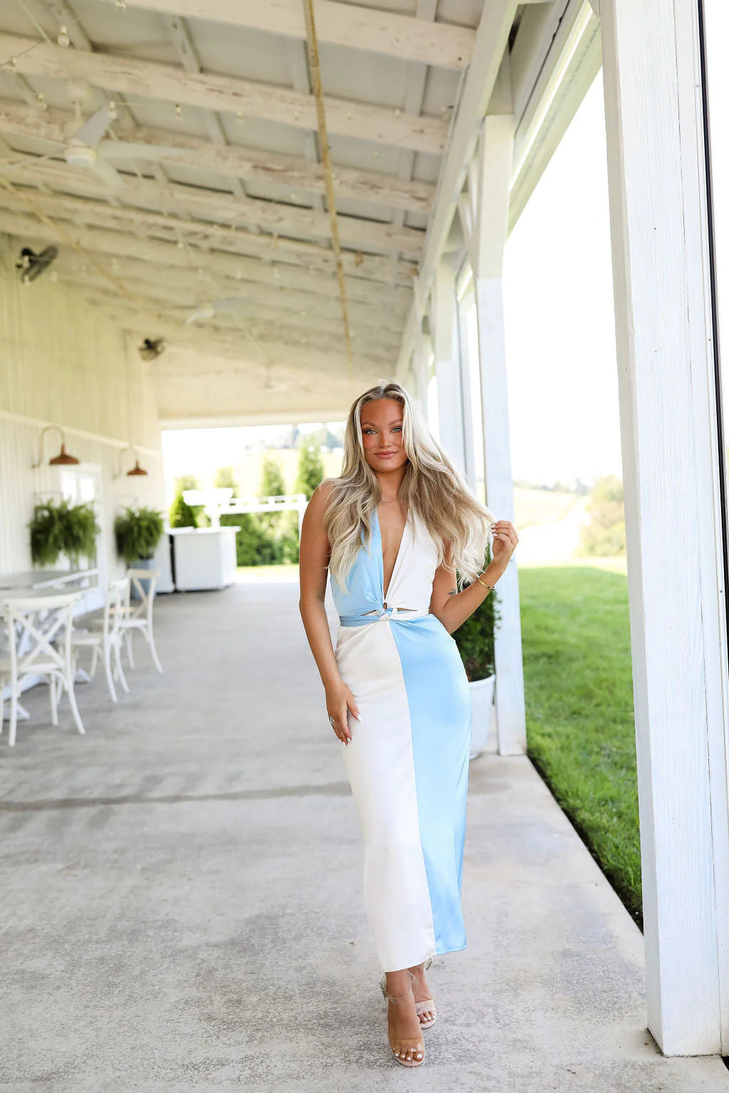 Tori Midi Dress -  Cream Blue | cocolillys