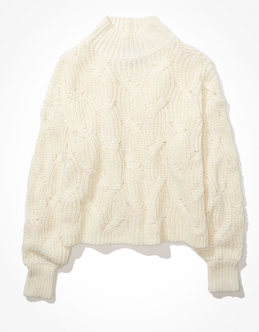 AE Cable Knit Mock Neck Sweater | American Eagle Outfitters (US & CA)