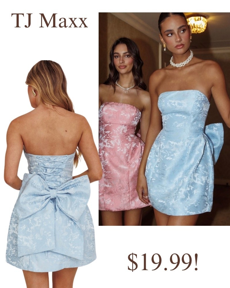 Bow dress, blue strapless, corset, spring, summer, TJ Maxx sale, wedding guest, party,  dressy.

#LTKWedding #LTKSaleAlert