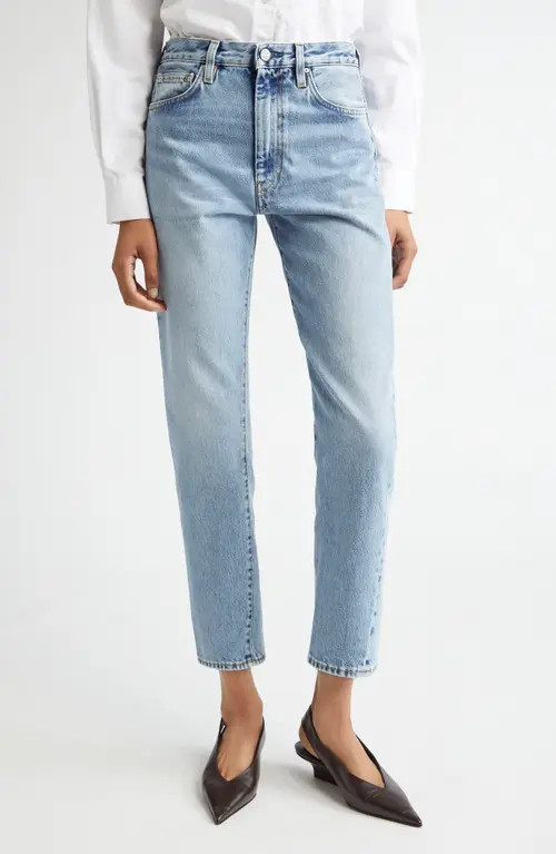 TOTEME Twisted Seam Organic Cotton Straight Leg Jeans in Worn Blue at Nordstrom, Size 31 X 32 | Nordstrom