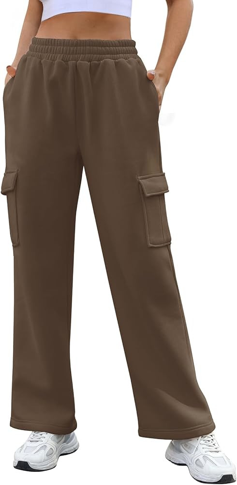 Oleda Cargo Sweatpants Women High Waisted Joggers Straight Wide Leg Sweat Pants Jogging Pants wit... | Amazon (CA)