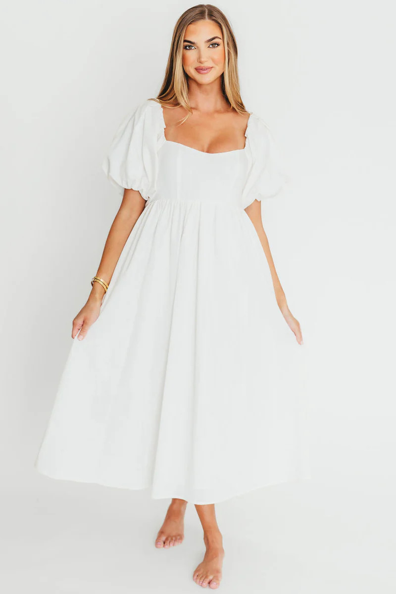 Hamilton Midi Dress in Off-White - Bump Friendly (S-2XL) | Worth Collective