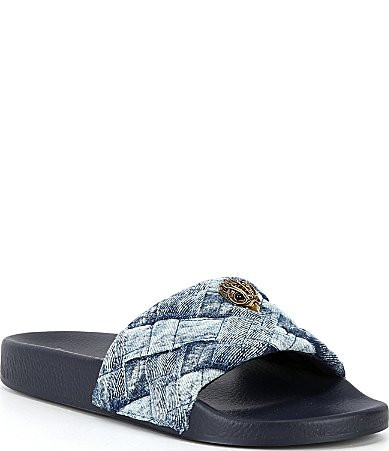 Kurt Geiger London Meena Quilted Denim Patchwork Logo Ornament Pool Slide Sandals - 36(6) | Dillard's