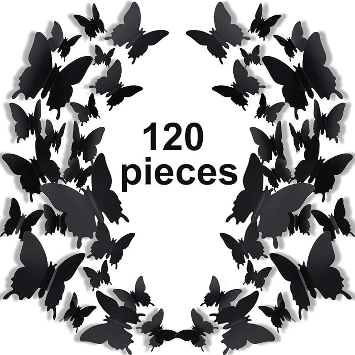 120 Pcs Halloween 3D Butterfly Wall Stickers 3 Sizes Removable, Black | Amazon (US)