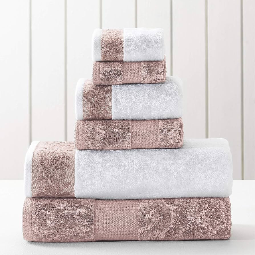 Modern Threads 600 GSM 6-Piece Towel Set with Filgree Jacquard Border Rose | Amazon (US)