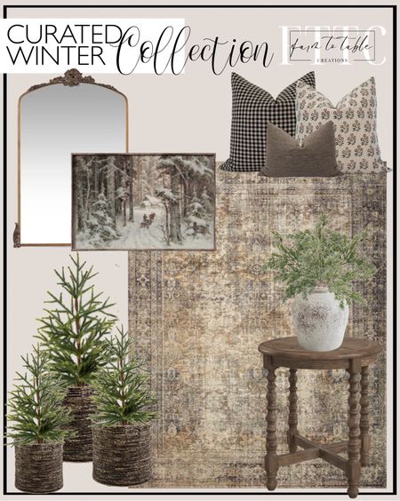 Curated Winter Collection.  Follow @farmtotablecreations on Instagram for more inspiration. Amber Lewis x Loloi Morgan Sunset / Ink Area Rug feat. CloudPile. Aticus Arch Metal Wall Mirror. Vintage Winter Print, Rustic Snowy Winter Forest Art, Neutral Landscape Painting, Country Scenery, Farmhouse Decor, Digital Download. Pillow Cover Combo Brown Pillow Cover Combo Moody Pillow Cover Set Block Print Pillow Combo Black Floral Pillow Brown Pillow Cover Set. Coastal Wicker 3 Piece Nesting Storage Basket Set. Spann Faux Pine Tree in Metal Pot. Jacob Solid Wood End Table. Nathali Handmade Terracotta Table Vase. Stems, Bushes, And Sprays Arrangement (Set of 12). Winter Decor. Holiday Decor. Christmas Decor. Wayfair Cyber Week Deals. 

#LTKhome #LTKfindsunder50 #LTKsalealert