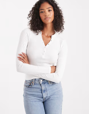 Cotton On ryan henley long sleeve top in vintage white | ASOS (Global)