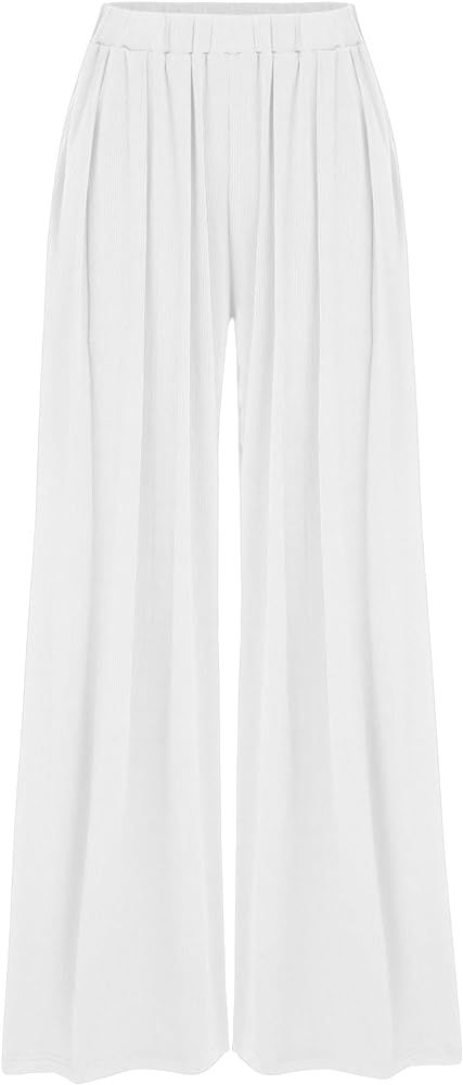 Wide Leg Palazzo Pants for Women with Pockets Elastic Business Causal Pants Women Summer for Beac... | Amazon (US)