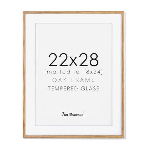 22x28 Picture Frame, 22 x 28 Poster Frame - Solid Oak Wood and Tempered Real Glass, 22"x28" Wood Frame, 22x28 Picture Frame Matted to 18x24, 22 by 28 Art Frame, Natural Oak Color | Amazon (US)