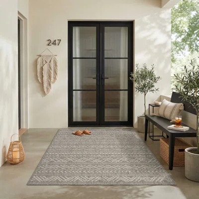 Boho Indoor/Outdoor Area Rug In Sand Beige, UV-Resistant Easy-Clean Shed-Resistant Indoor/Outdoor Patio Rug For Balcony & Living Room | Wayfair North America