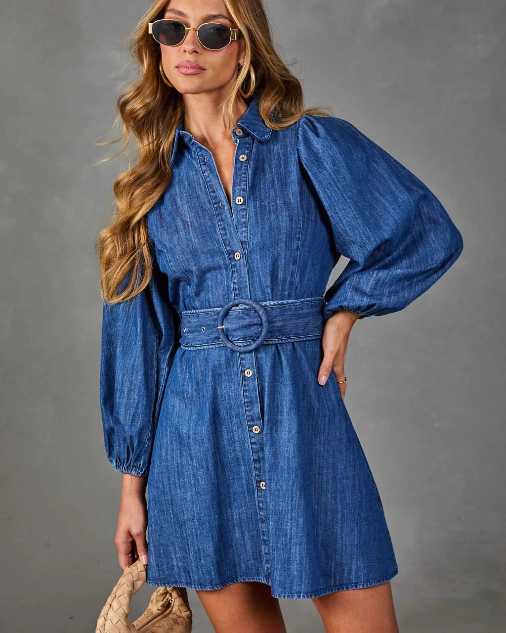 Larisa Belted Denim Mini Dress | VICI