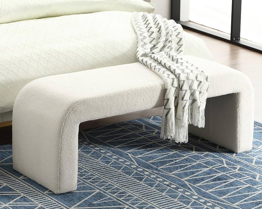 Modern Upholstered Ottoman Waterfall Bench for Bedroom End of Bed, 50" Faux Fur Boucle Entryway B... | Amazon (US)