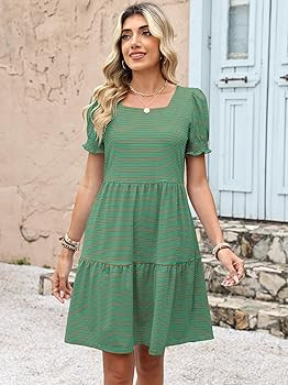 ANRABESS Women Summer Square Neck Puff Short Sleeve Mini Dress 2026 Casual Flowy Sundress Beach V... | Amazon (US)