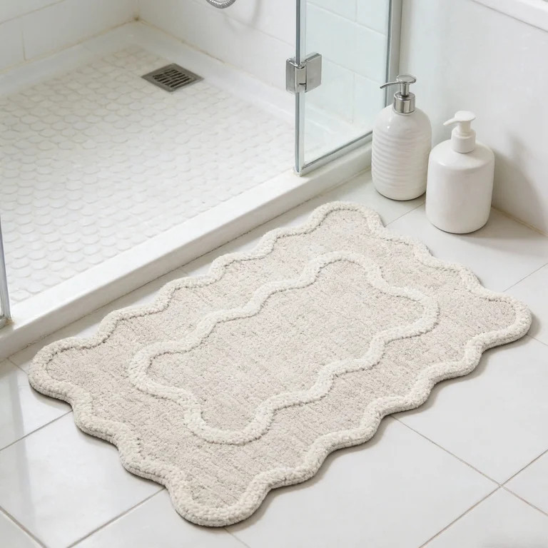 Guodhu Soft Bath Mat, Absorbent Bathroom Rug with Scalloped Edge, Cream Beige Washable Shower Mat... | Walmart (US)