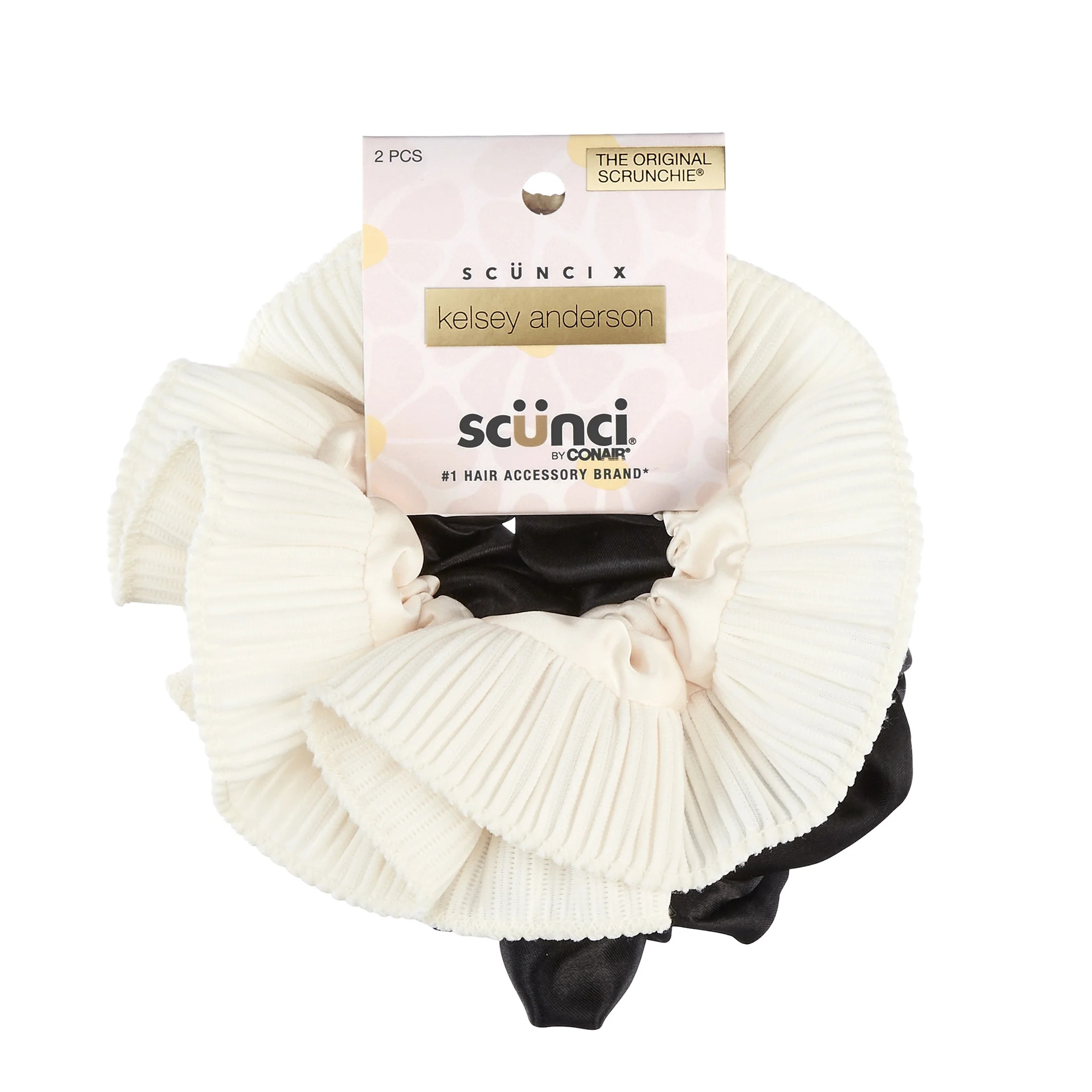Scunci x Kelsey Anderson Pleated Ruffle Scrunchie, Multicolor, 2 count | Walmart (US)