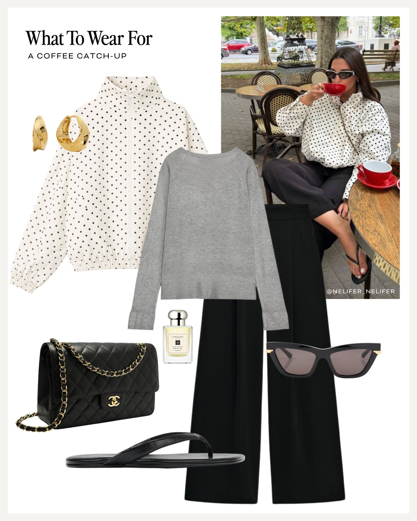 A coffee catch-up ☕️ 

Polka dot jacket / spring trends / grey top / black sandals / Chanel classic flap / casual style 

#LTKspring #LTKuk