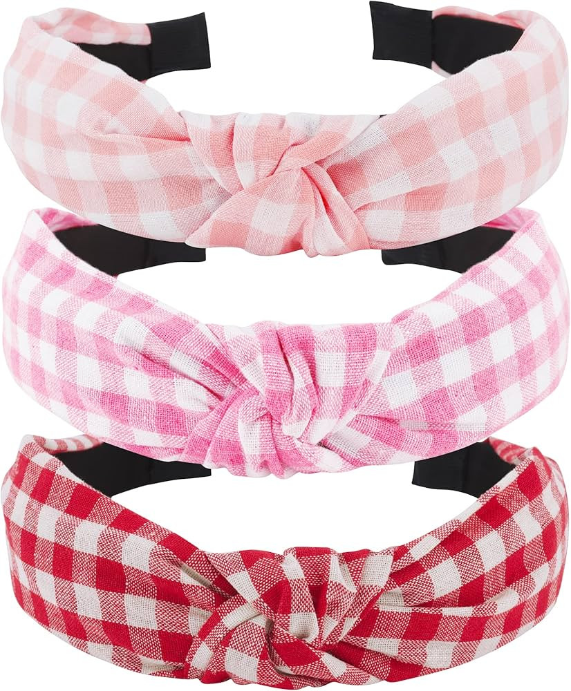 TOBATOBA Pink Headband, 3 Pack Plaid Headbands for Women Girls, Christmas Headband Hair Accessori... | Amazon (US)