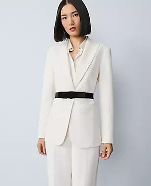 The Petite Belted Fitted Long Blazer in Crepe | Ann Taylor