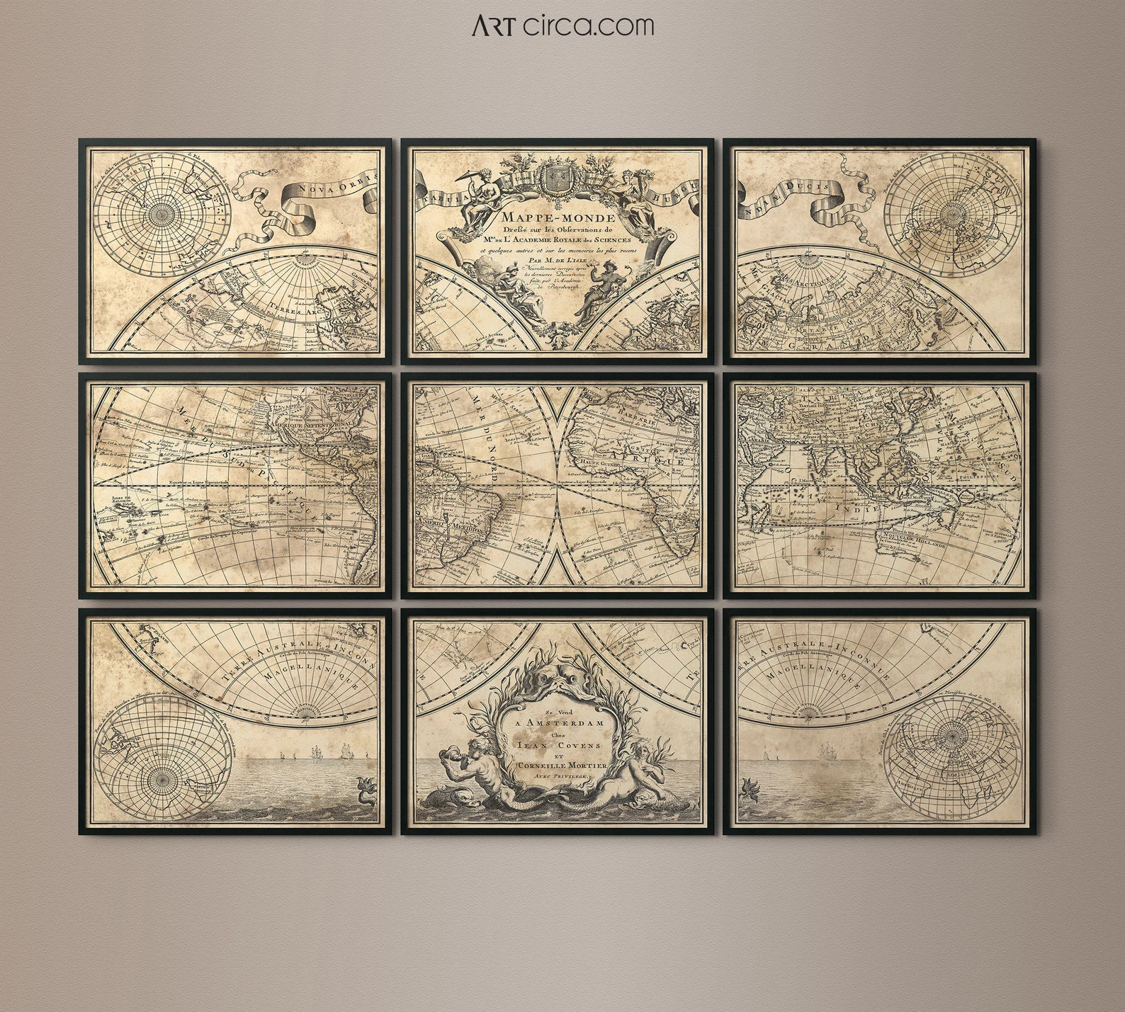 World Map Print : L'isle's 1720 Guillaume De L'isle ' Mappe Monde ' 9 Panel World Map - Vintage W... | Etsy (US)