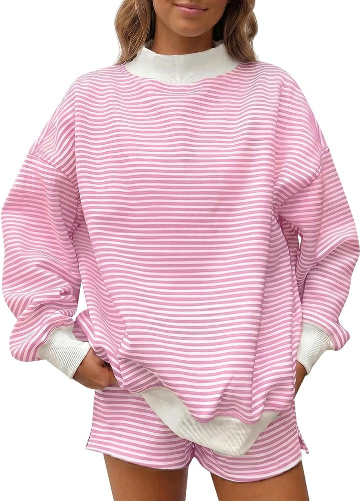 Fisoew Womens Striped 2 Piece Matching Sets Mock Neck Workout Lounge Outfit | Amazon (US)