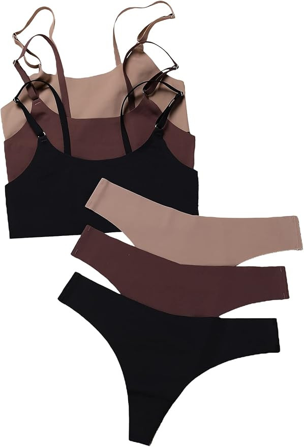 Floerns Women's 6 Piece No Show Bralette and Panty Underwear Lingerie Set | Amazon (US)