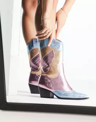 Public Desire Howdy western boots in metallic mix | ASOS (Global)