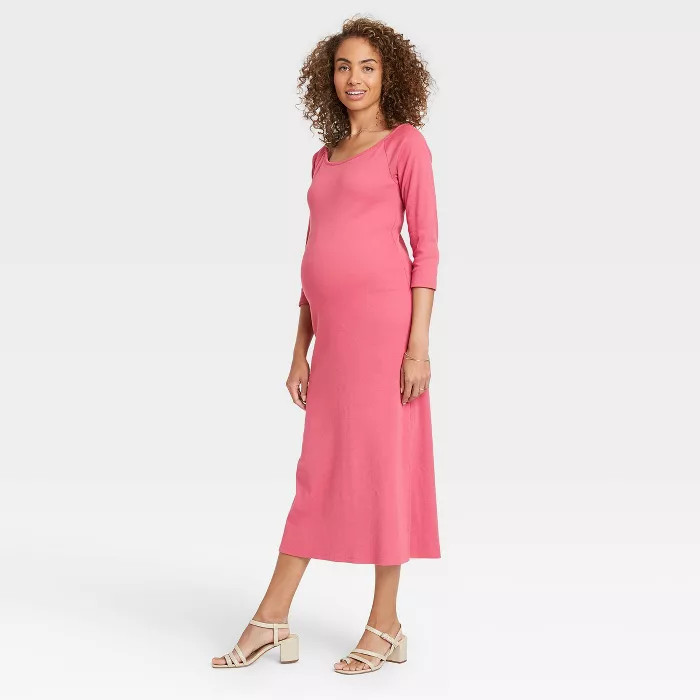 The Nines by HATCH™ 3/4 Sleeve Ribbed Maternity Dress Dark Pink | Target