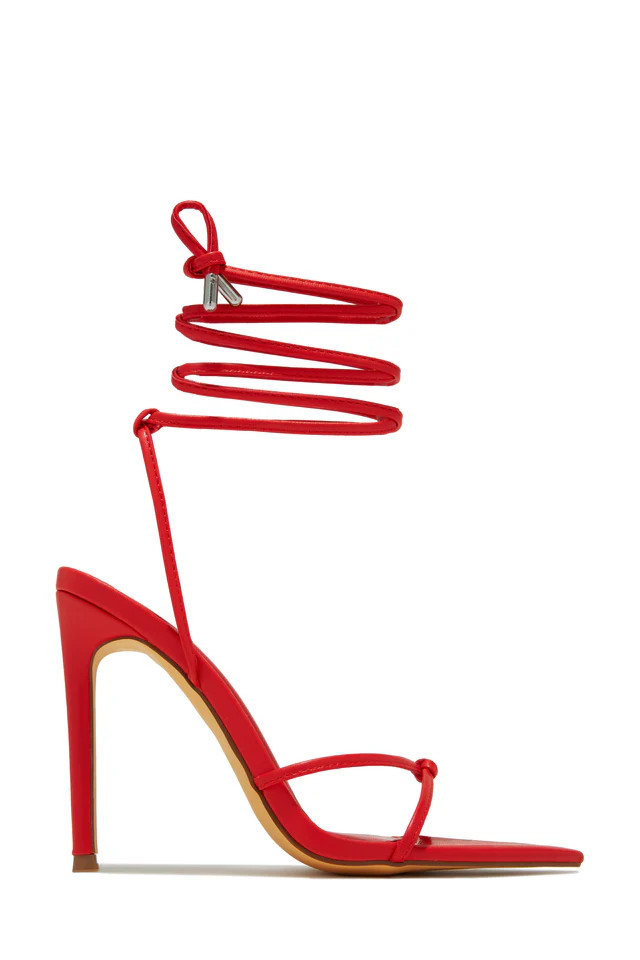 Miss Lola | Nayeli Red Lace Up Single Sole Heels | MISS LOLA