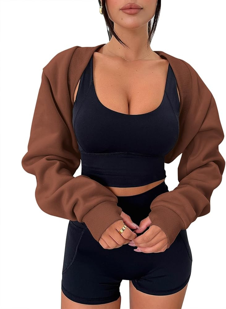 Zwurew Women's Bolero Shrug Long Sleeve Cropped Sweatshirt with Thumb Hole Workout Shrugs Open Fr... | Amazon (US)