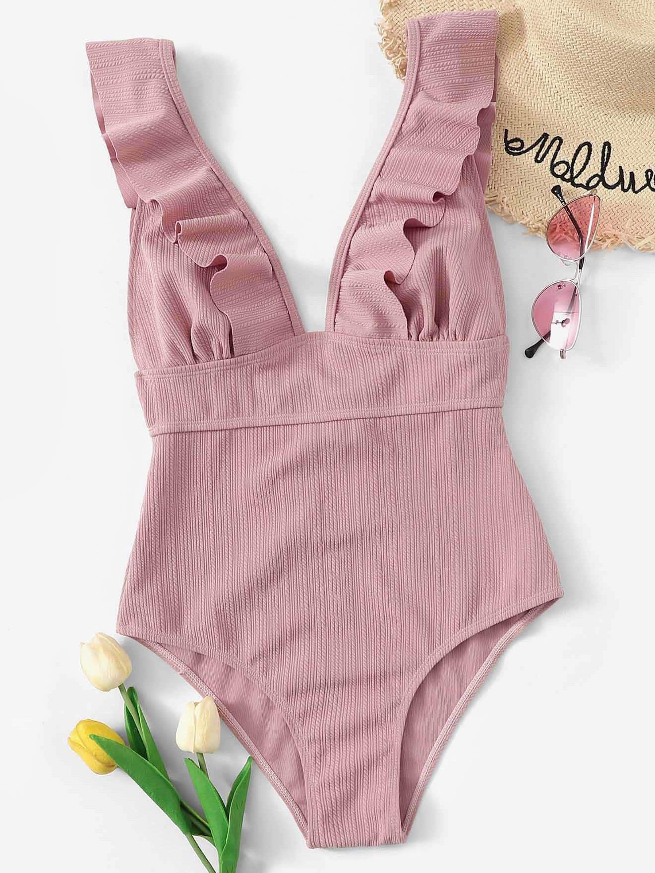 Plunging Ruffle One Piece Swimsuit | SHEIN