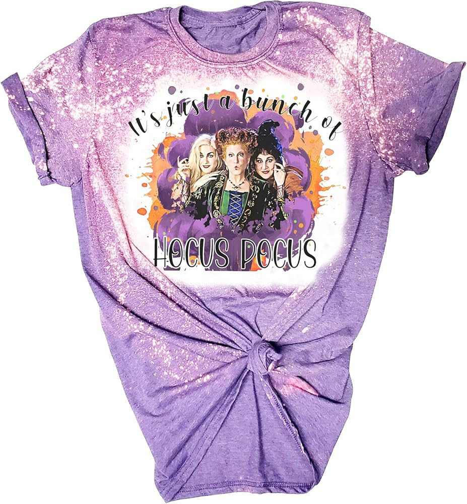 It's Just A Bunch of Hocus Pocus T-Shirt Women Halloween Sanderson Sisters Bleached Shirt Fall Sh... | Amazon (US)