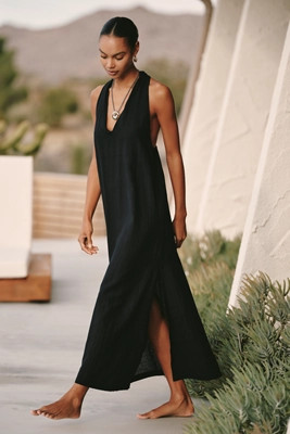 Sanctuary V-Neck Twist Cotton Linen Maxi Dress | Anthropologie (US)