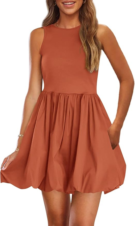 PRETTYGARDEN Summer Dresses for Women 2025 Casual Sleeveless Tank Mini Short Dress Crew Neck Bubb... | Amazon (US)