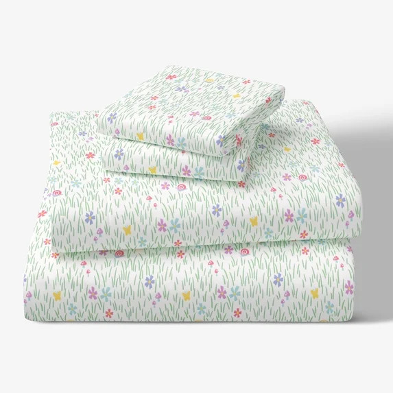Mainstays Kids Microfiber Bed Sheet Set, Full, Meadow, 4 Pieces | Walmart (US)