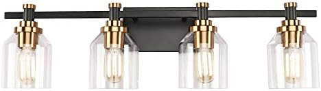 4-Light Bathroom Vanity Light, Industrial Wall Sconce Bathroom Lighting, Matte Black Finish, Bras... | Amazon (CA)
