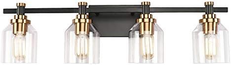 4-Light Bathroom Vanity Light, Industrial Wall Sconce Bathroom Lighting, Matte Black Finish, Bras... | Amazon (CA)