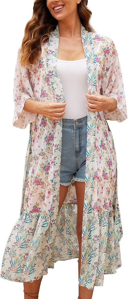Beautiful Nomad Women's Print Kimono Cardigan Casual Swimsuit Cover Up Loose Beach Boho Tops for ... | Amazon (US)