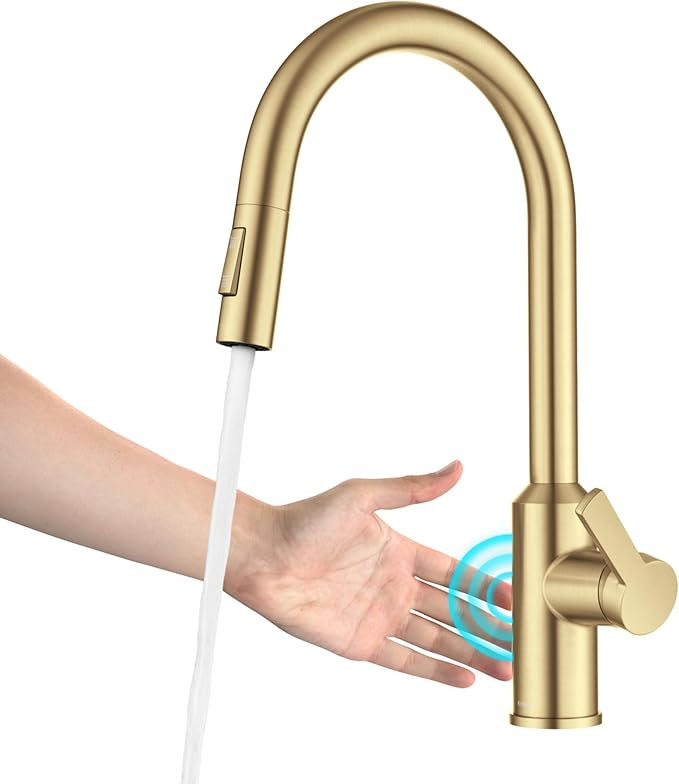 Kraus Oletto Kitchen Faucets Touchless Sensor Single Handle Pull-Down Sprayer in Brushed Brass, K... | Amazon (US)