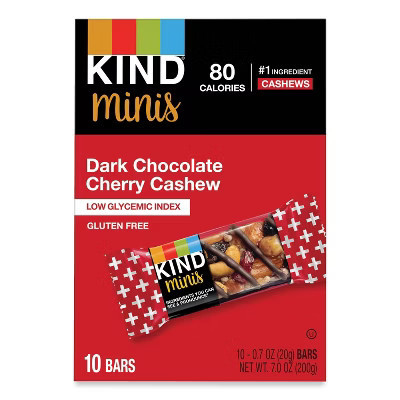 KIND Minis, Dark Chocolate Cherry Cashew, 0.7 oz, 10/Pack | Target