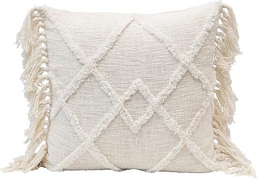 Creative Co-Op Cotton Blend Tufted Pattern & Tassels, Cream Color Pillow | Amazon (US)